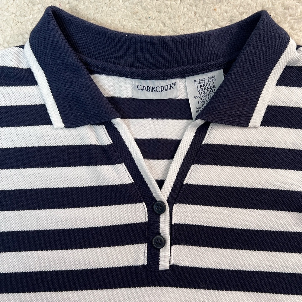 Cabin Creek Navy & White Striped Sleeveless V-Neck Top Size Large 12/14 - Picture 3 of 8